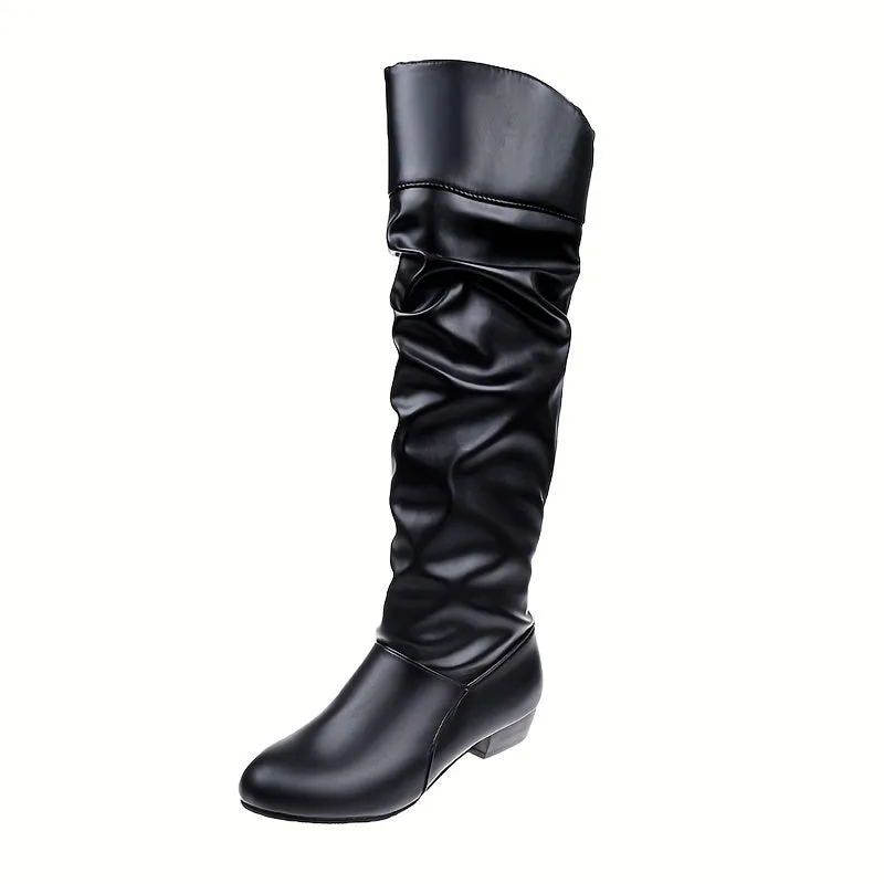 Chic Womens Pleated Chunky Heel Boots for Stylish Outfits