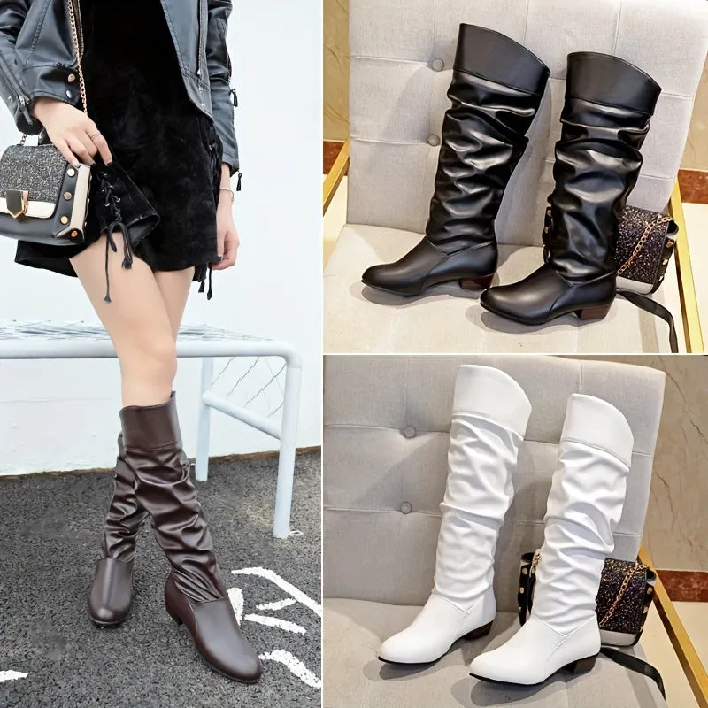Chic Womens Pleated Chunky Heel Boots for Stylish Outfits