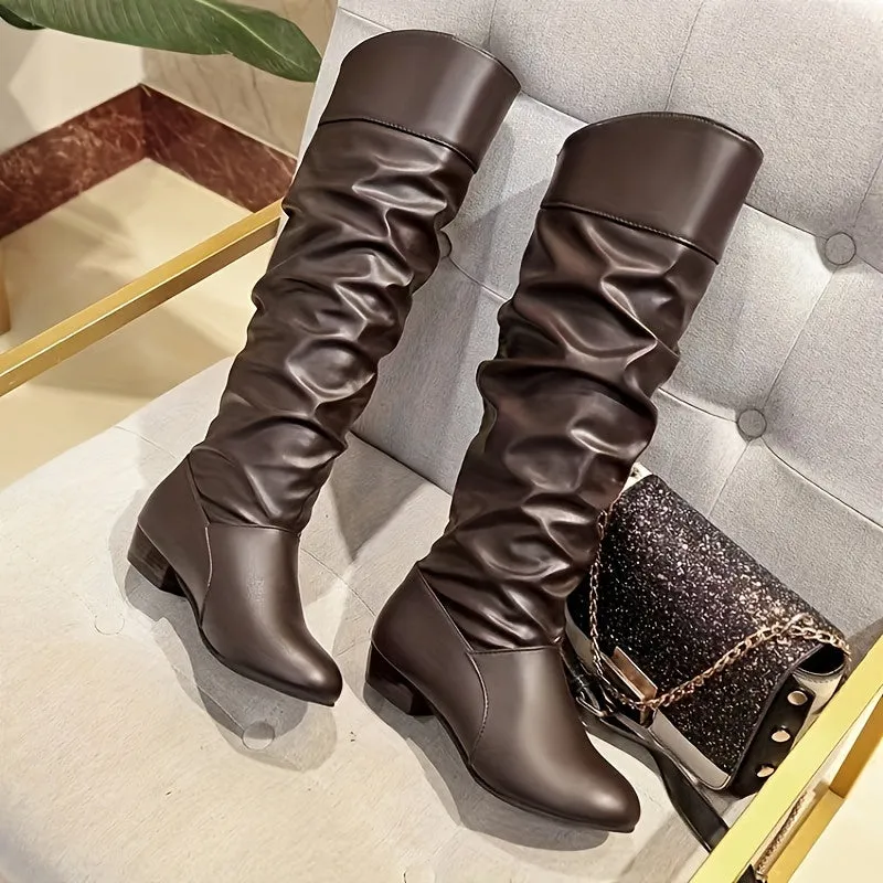 Chic Womens Pleated Chunky Heel Boots for Stylish Outfits