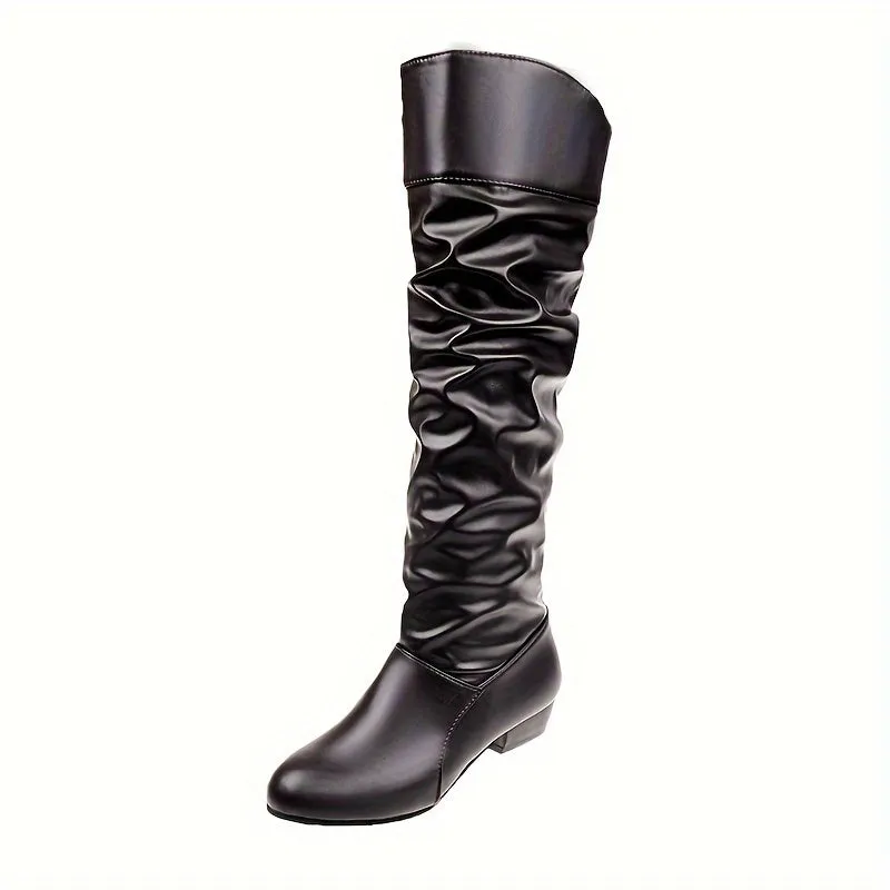 Chic Womens Pleated Chunky Heel Boots for Stylish Outfits