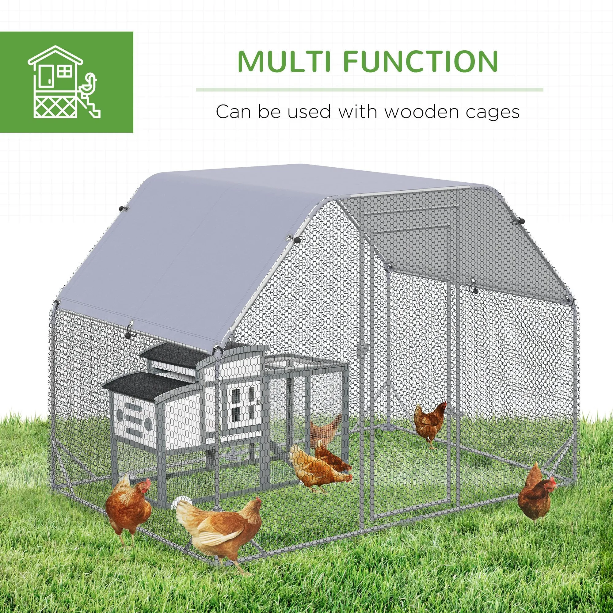 Chicken Run with Roof, Walk In Chicken Coop for 4-6 Chickens, Hen House, Duck Pen, Outdoor 280 x 190 x 195cm