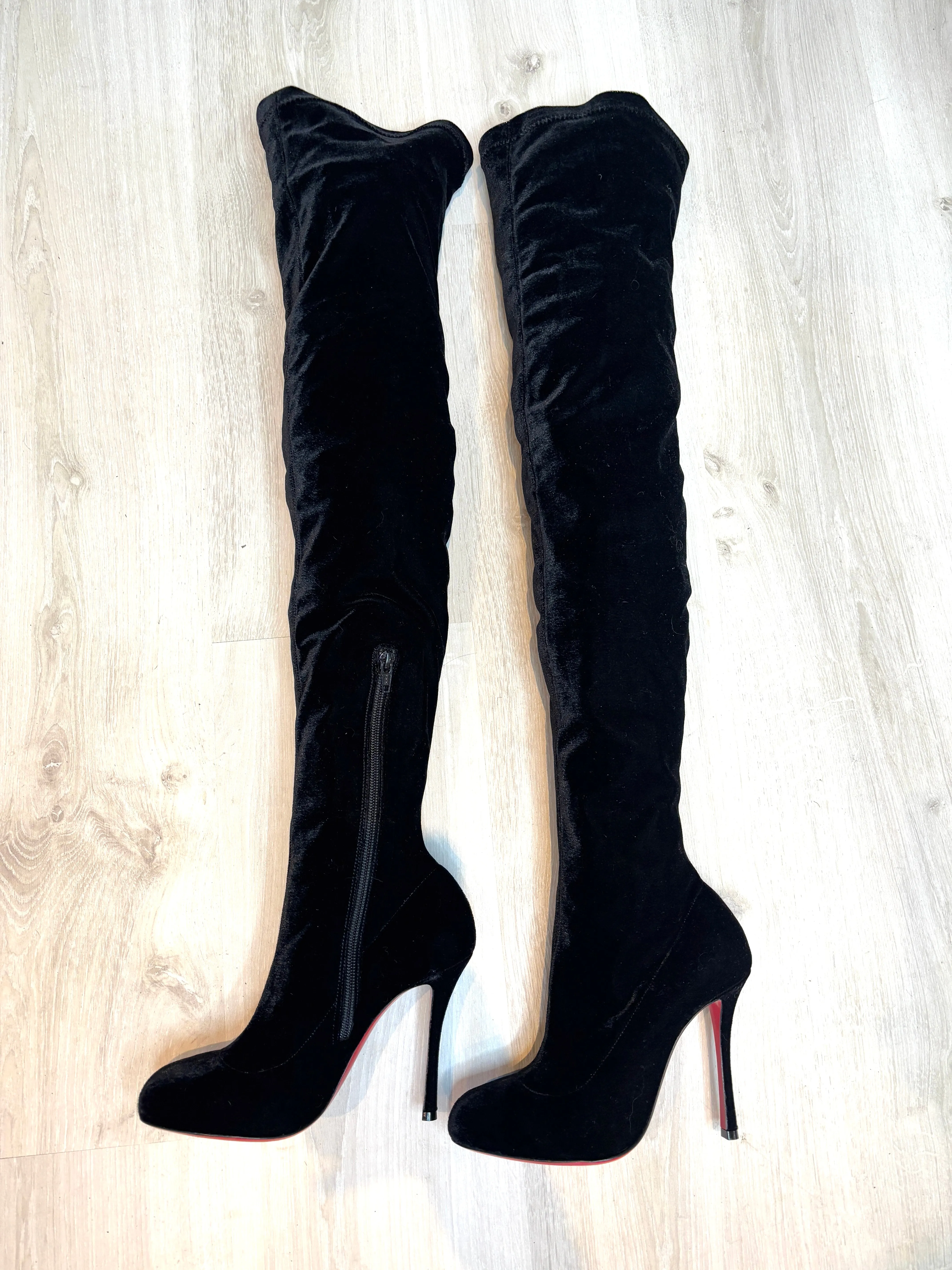 Christian Louboutin Classe Velvet 100 Stretch Over The Knee High Boots 37 UK4