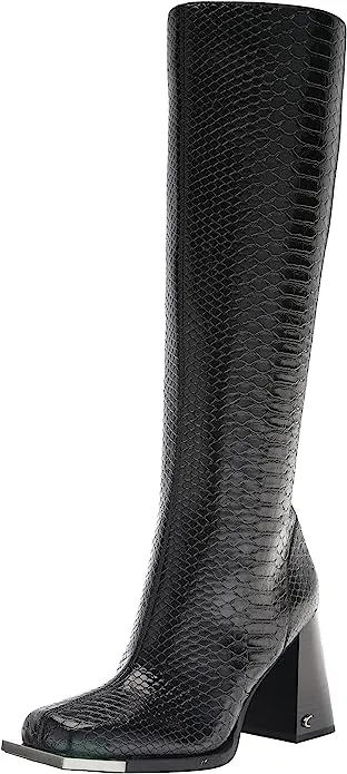 Circus by Sam Edelman Nate Black Snake Print Squared Toe Knee High Tall Boots