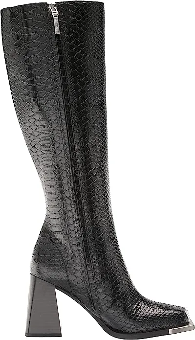 Circus by Sam Edelman Nate Black Snake Print Squared Toe Knee High Tall Boots