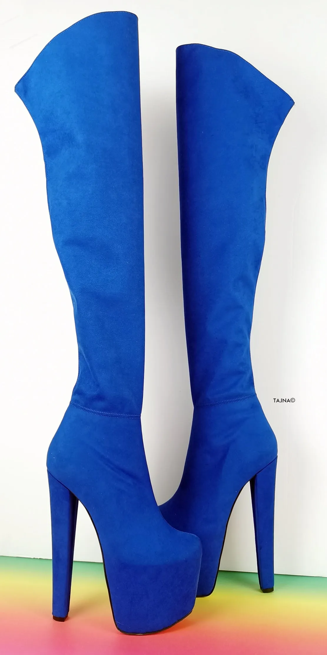 Cobalt Blue Suede Thigh High Boots