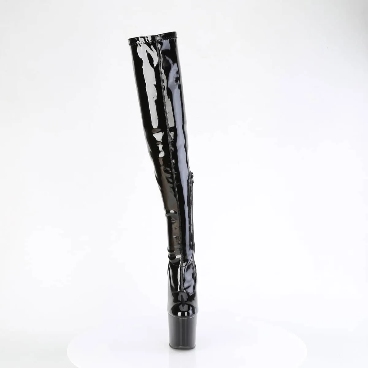 CRAZE-3000 Black Thigh High Heelless Boots