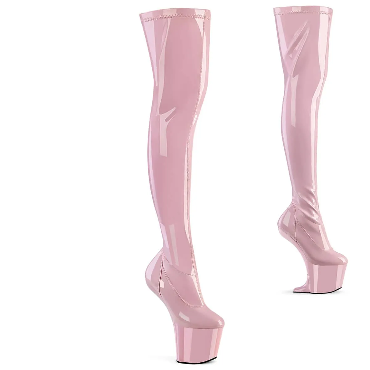 CRAZE-3000 Black Thigh High Heelless Boots