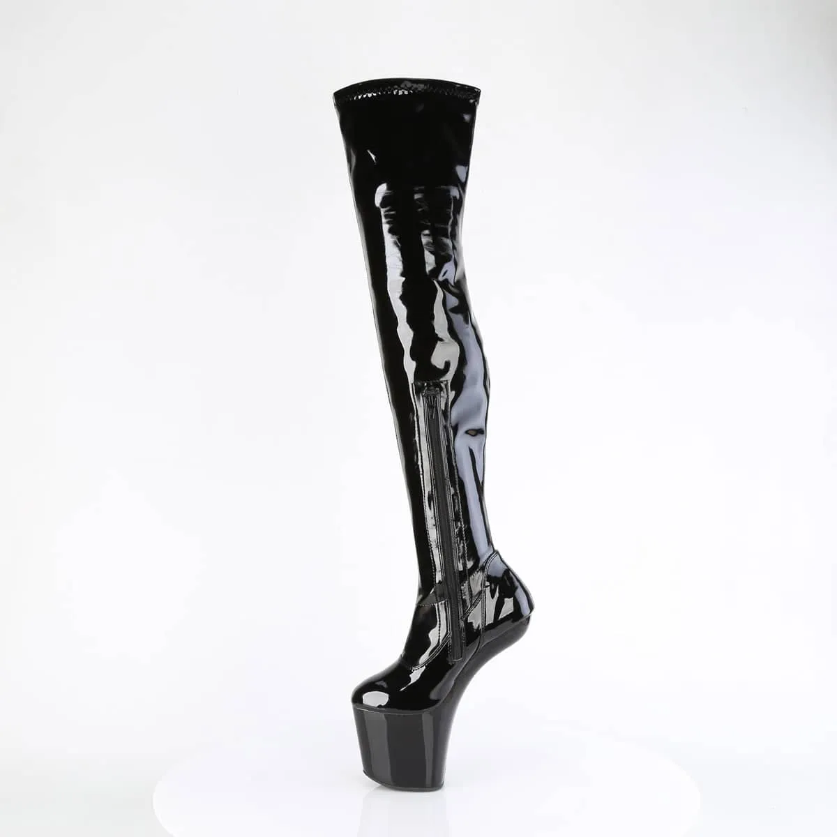 CRAZE-3000 Black Thigh High Heelless Boots