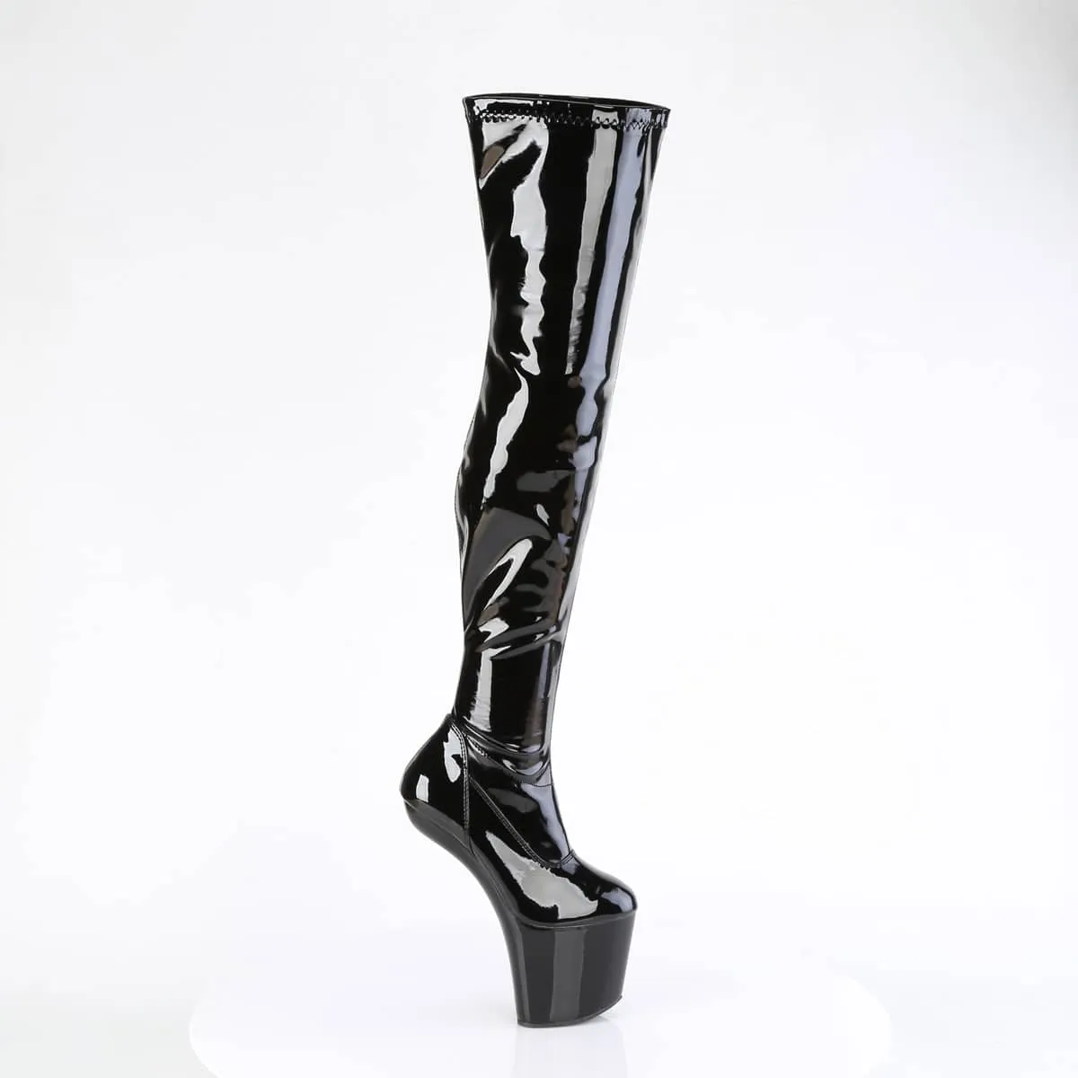 CRAZE-3000 Black Thigh High Heelless Boots