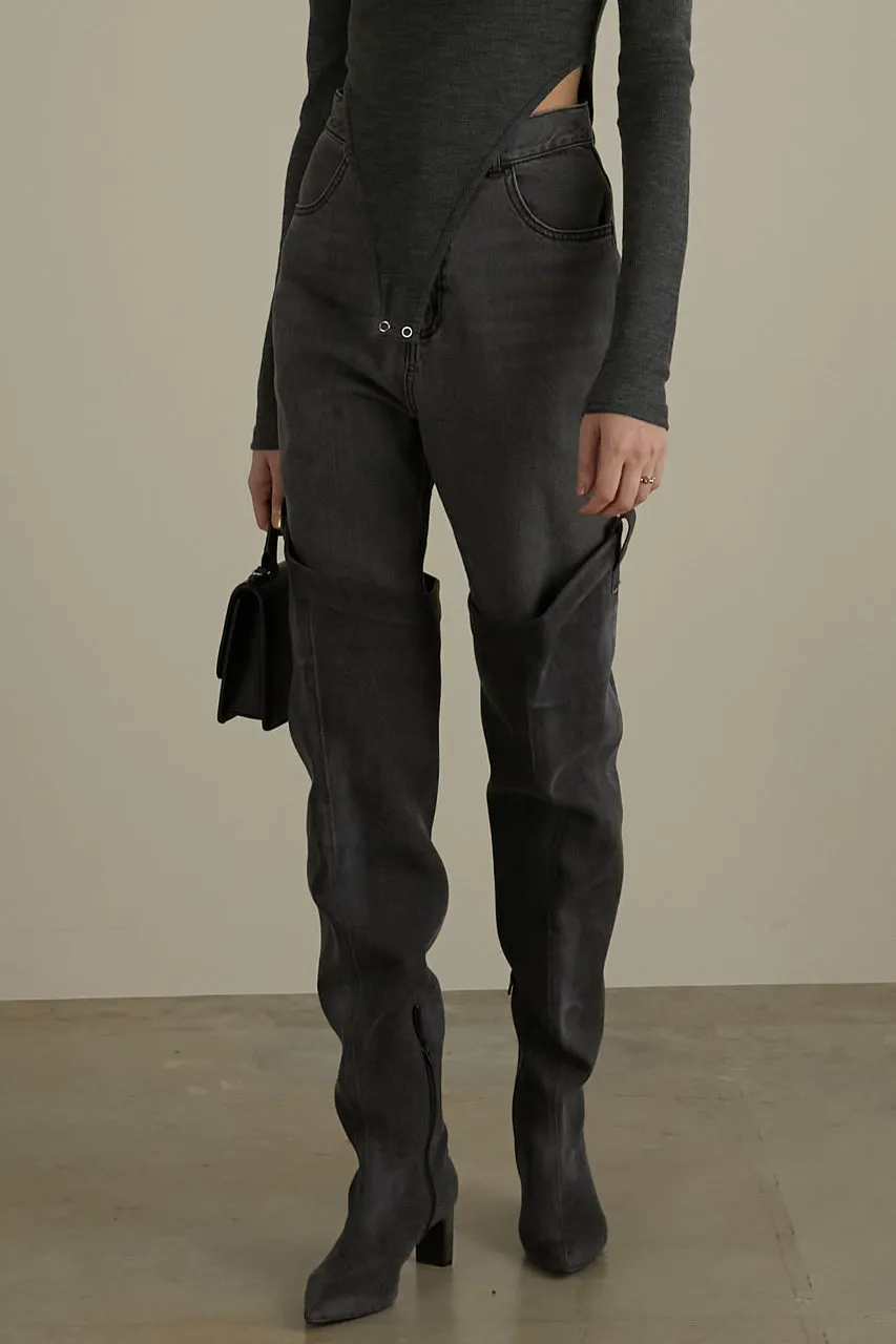 Denim Thigh High Boots Pants - SALE