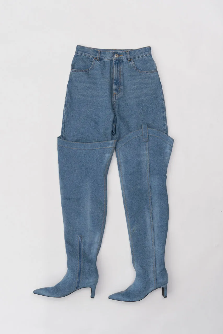 Denim Thigh High Boots Pants - SALE