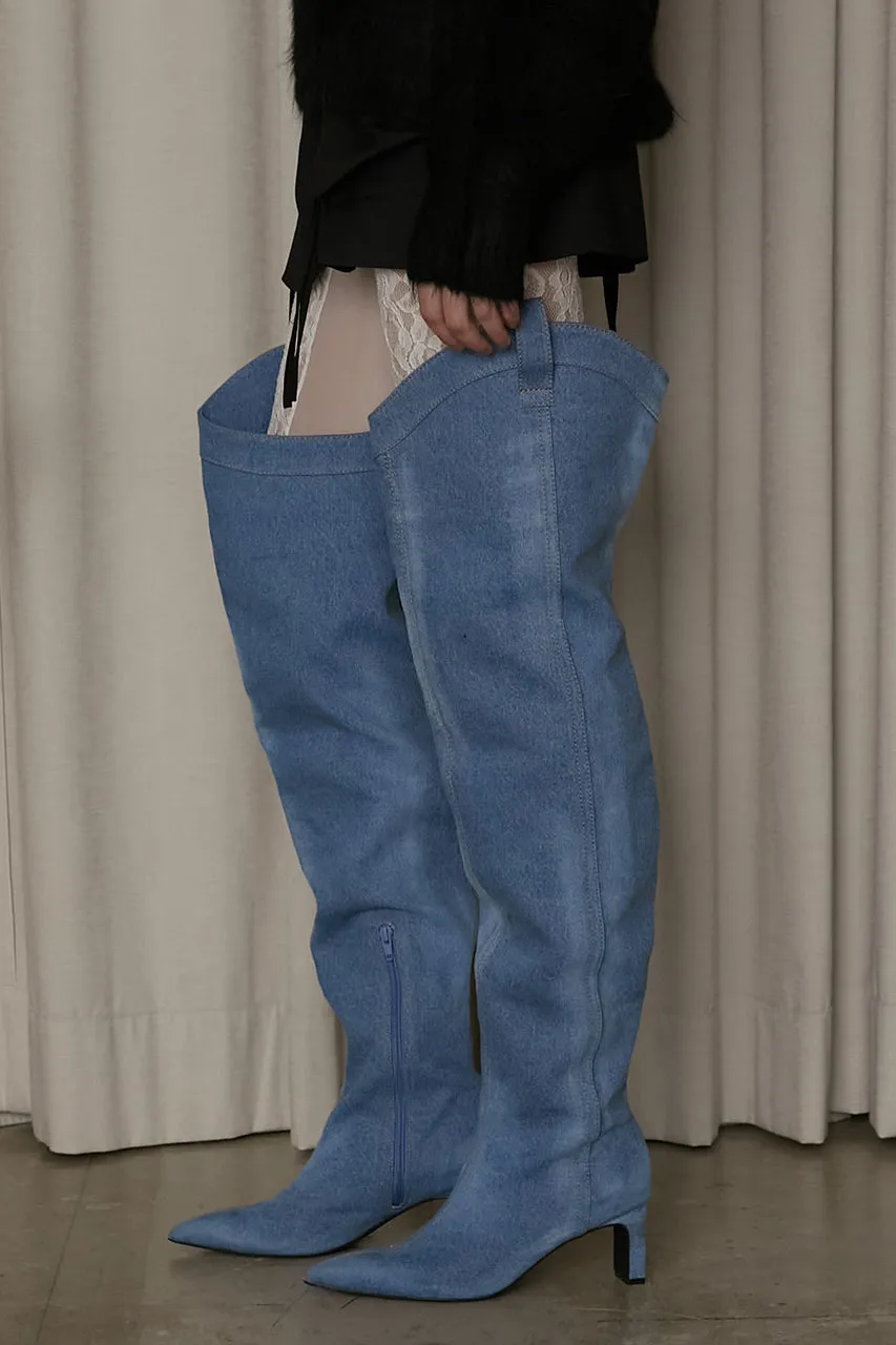 Denim Thigh High Boots Pants - SALE