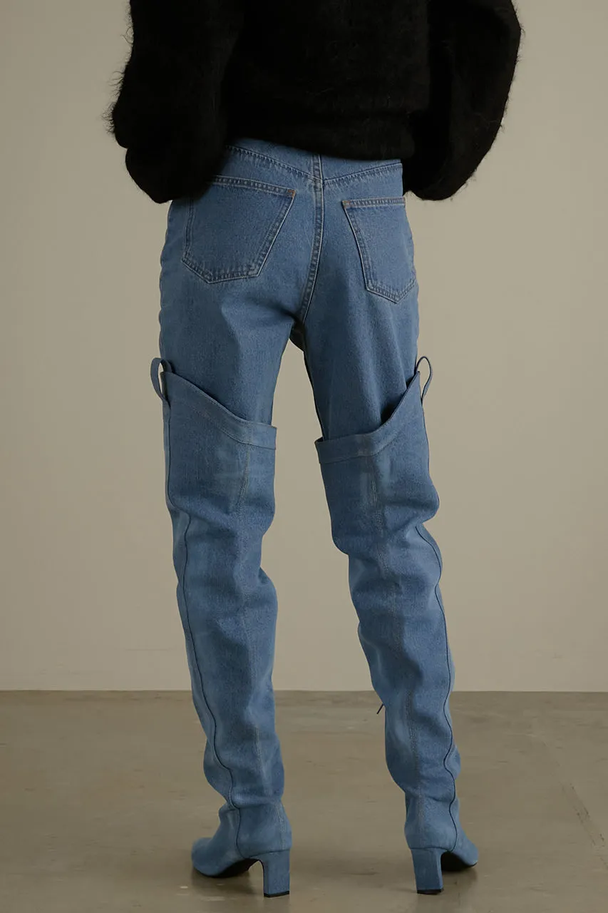 Denim Thigh High Boots Pants - SALE