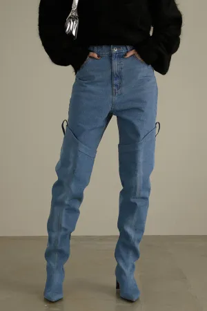 Denim Thigh High Boots Pants - SALE