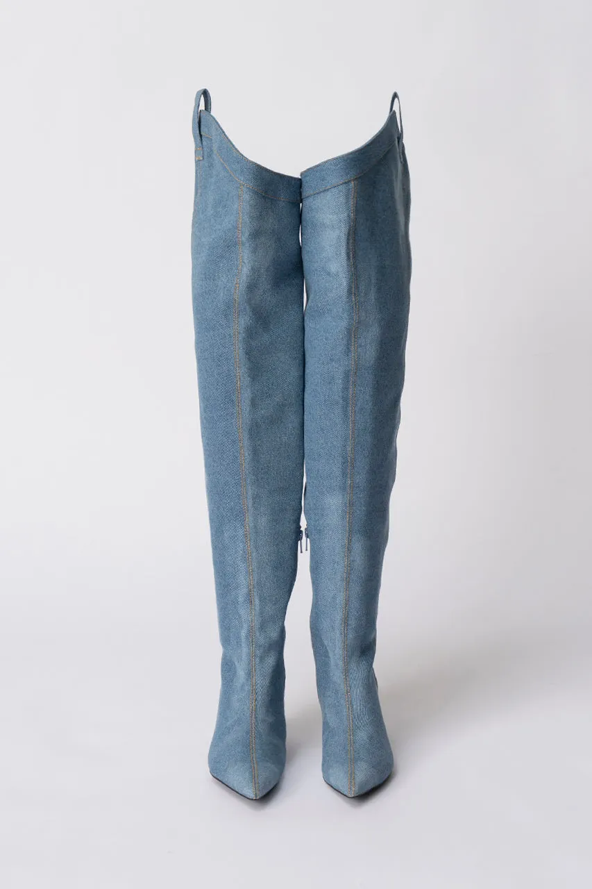 Denim Thigh High Boots Pants - SALE
