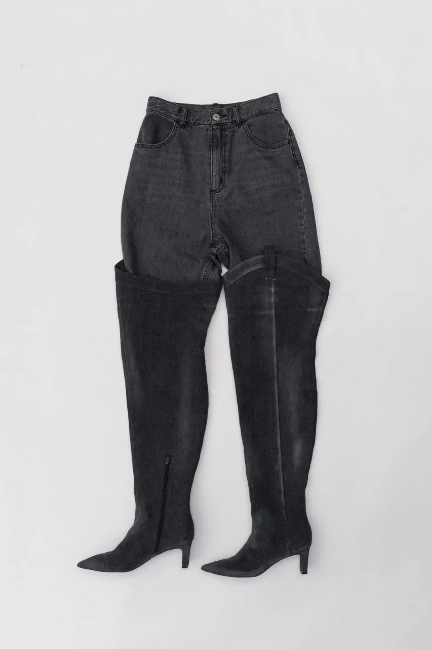 Denim Thigh High Boots Pants - SALE