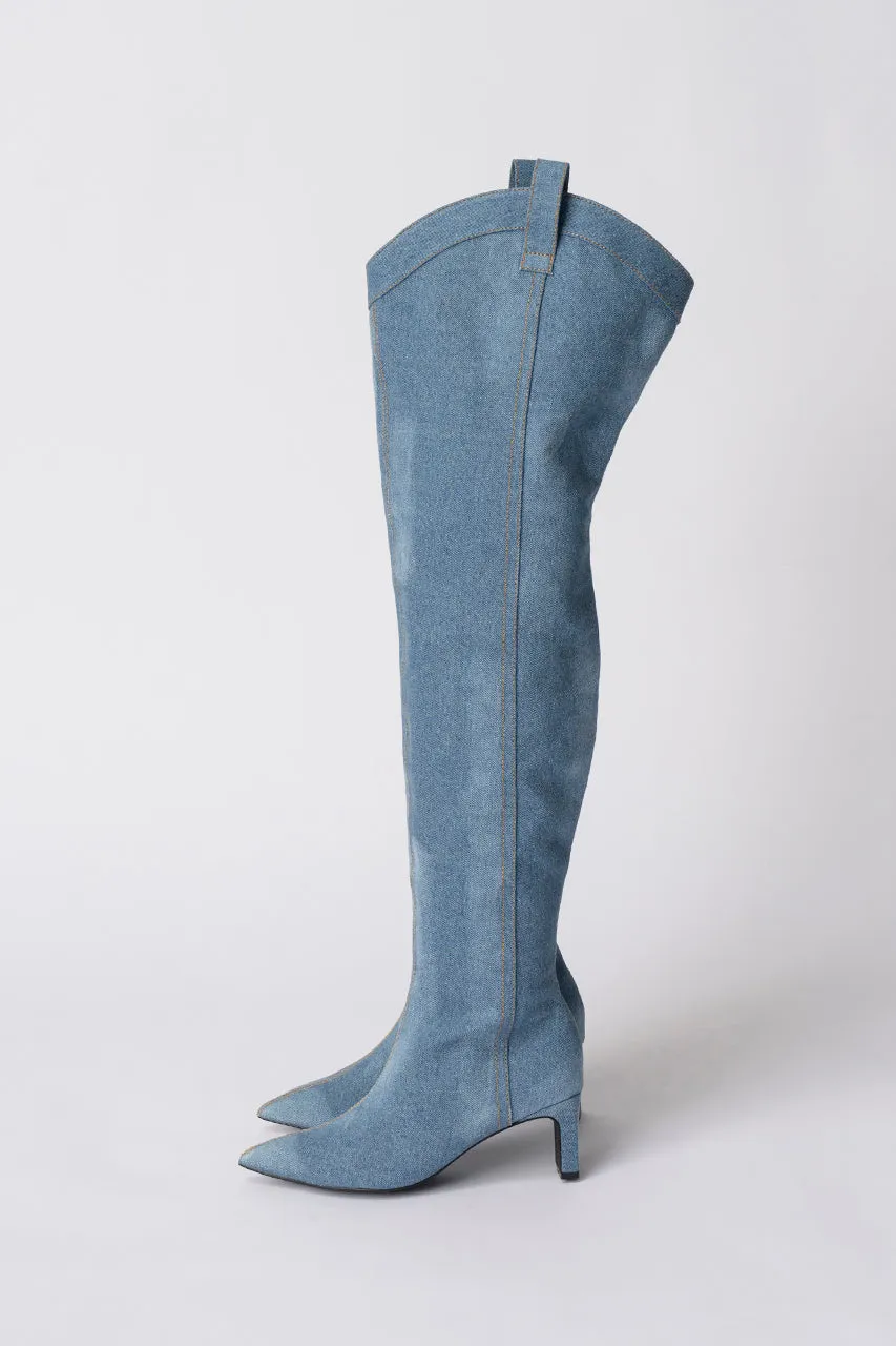 Denim Thigh High Boots Pants - SALE