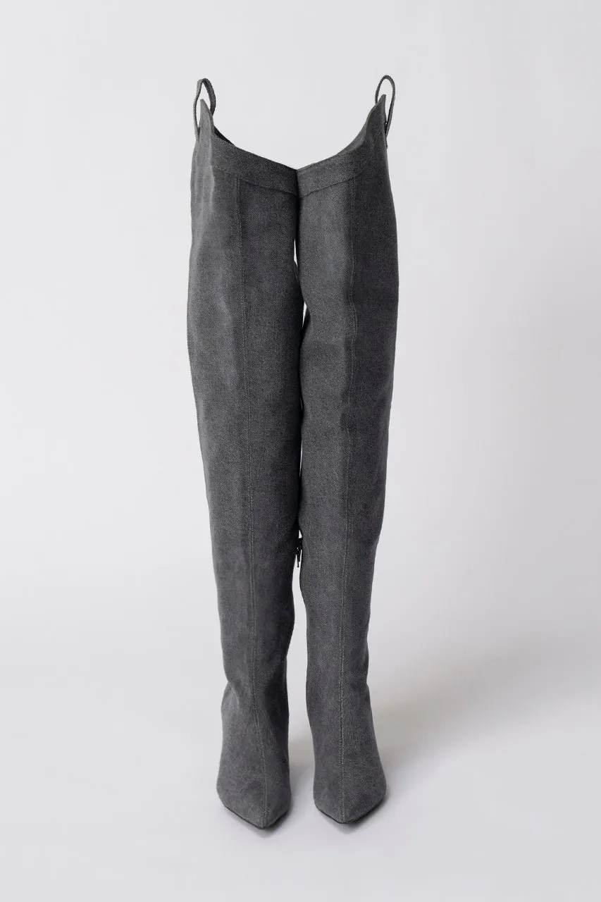 Denim Thigh High Boots Pants - SALE