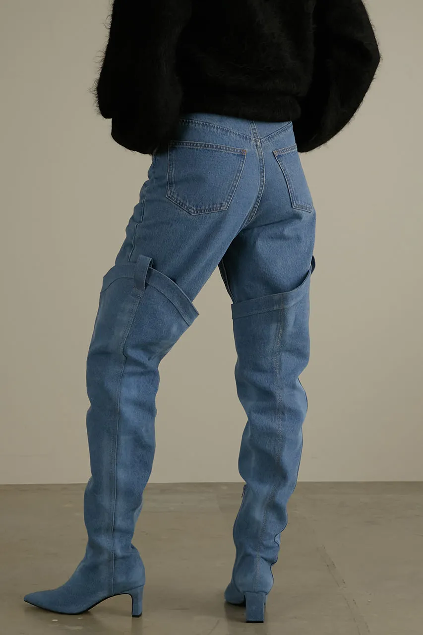 Denim Thigh High Boots Pants - SALE