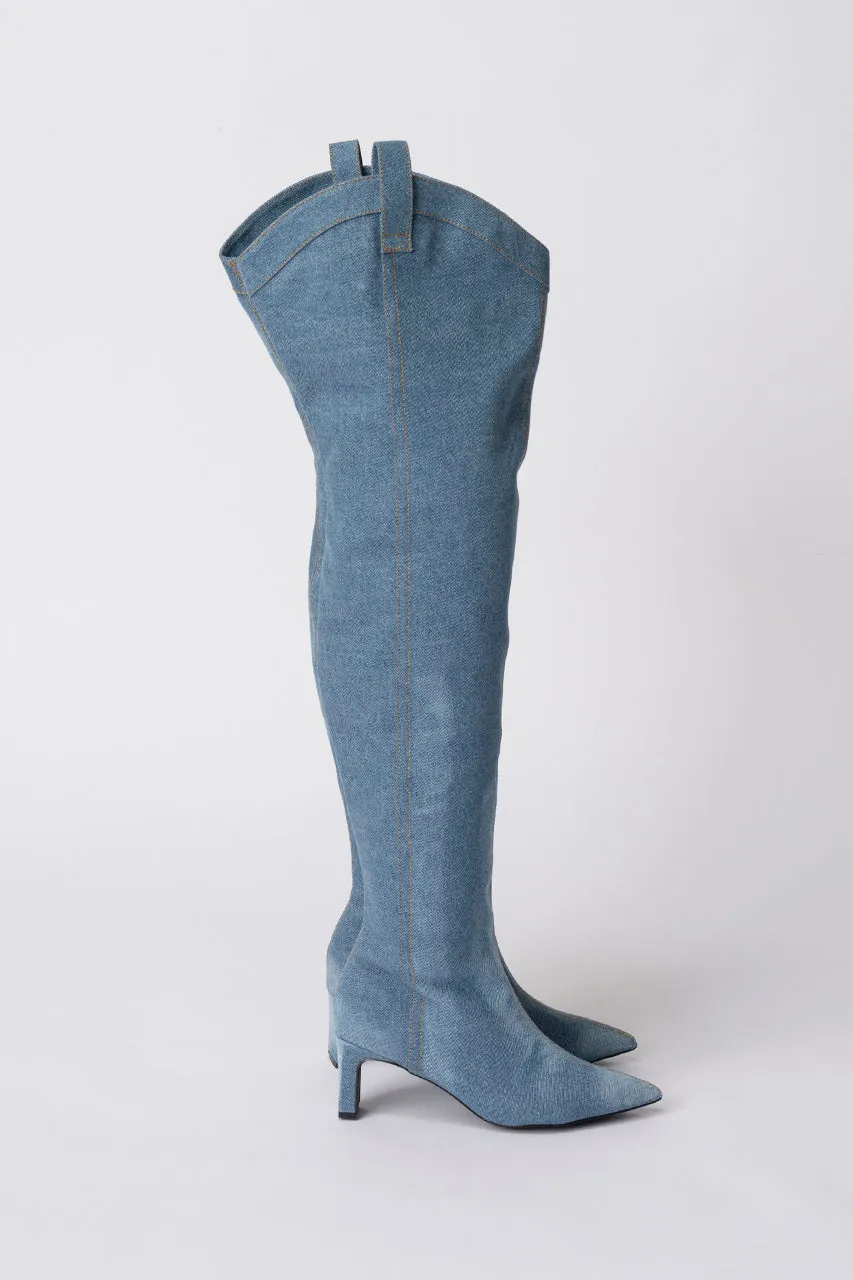 Denim Thigh High Boots Pants - SALE