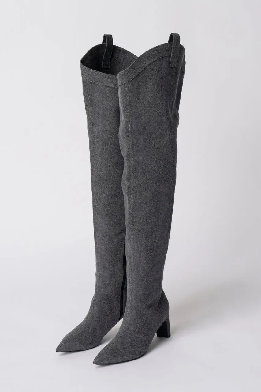Denim Thigh High Boots Pants - SALE