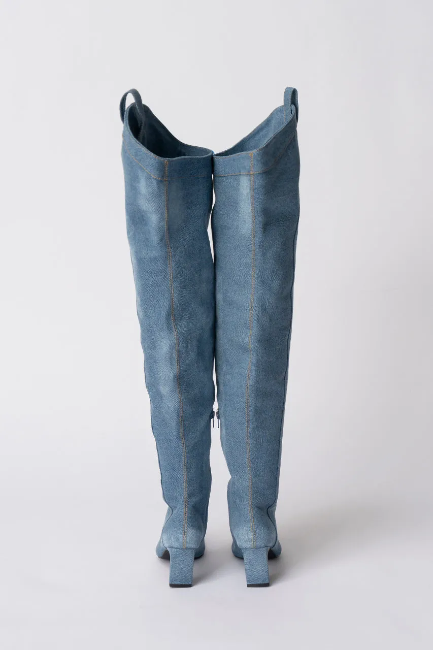 Denim Thigh High Boots Pants - SALE