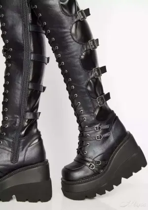 Design Female High Platform Thigh High Boots Fashion Buckle Punk High Heels Boots Women Cosplay Wedges Boots Woman Botas Mujer
