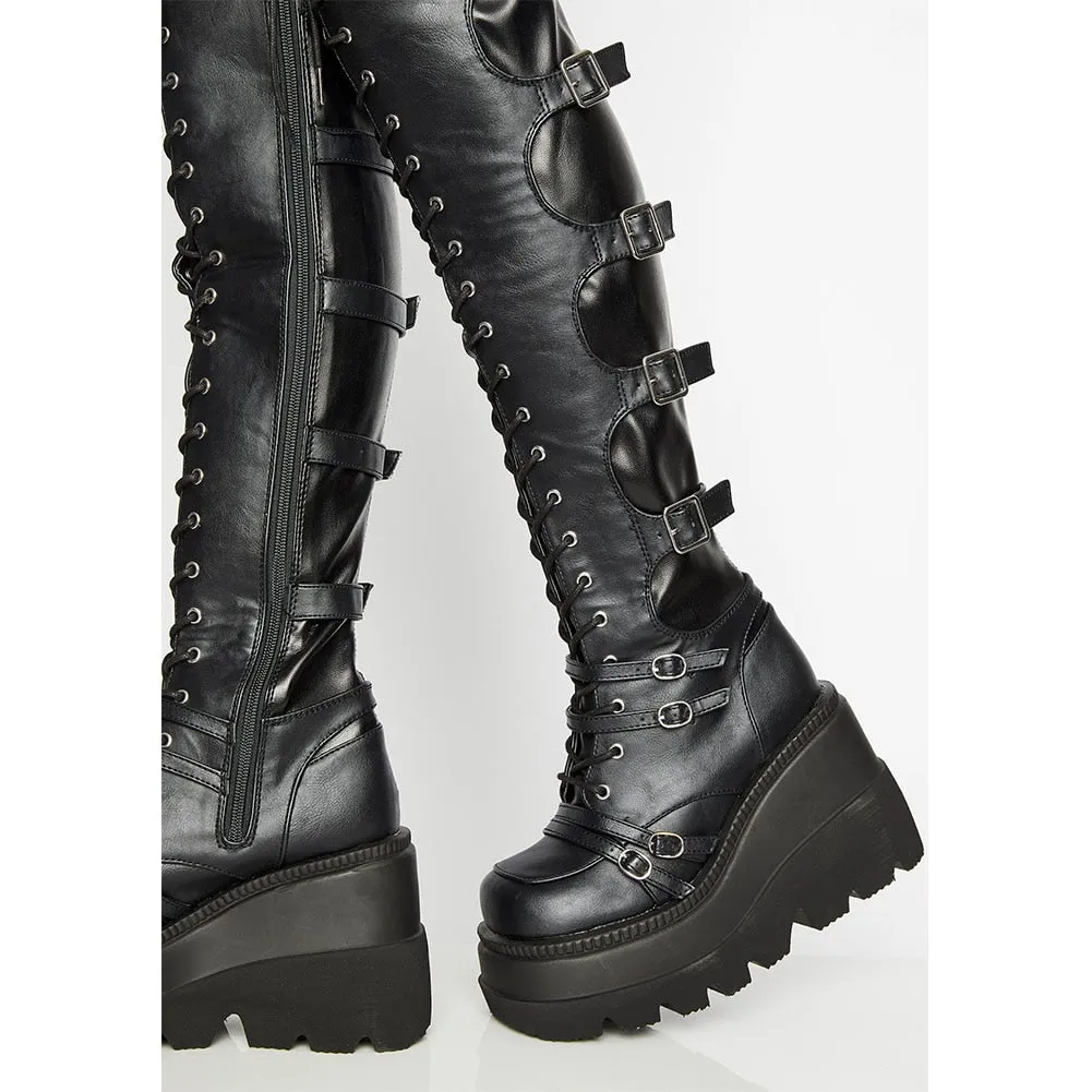 Design Female High Platform Thigh High Boots Fashion Buckle Punk High Heels Boots Women Cosplay Wedges Boots Woman Botas Mujer