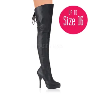DEVIOUS INDULGE-3011 Black Leather Thigh High Boots