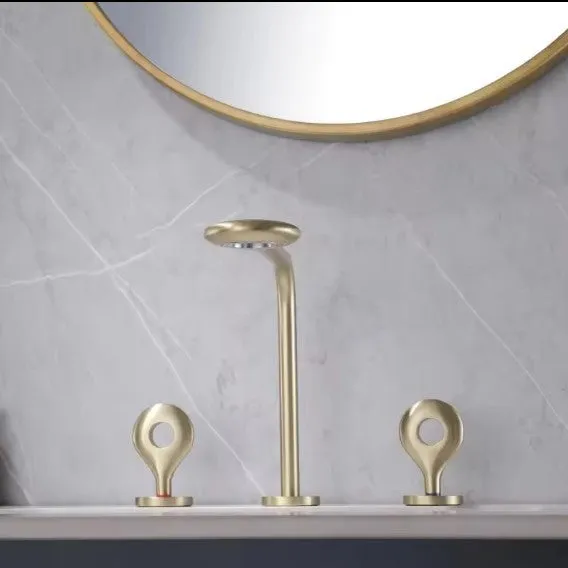 ELFI|RAINFALL WIDESPREAD LUXURY BATHROOM FAUCET  3 HOLES BRASS BASIN FAUCET