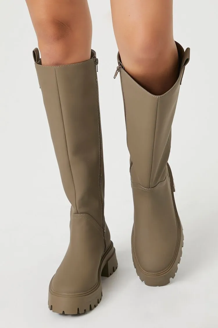 Faux Leather Lug-Sole Boots