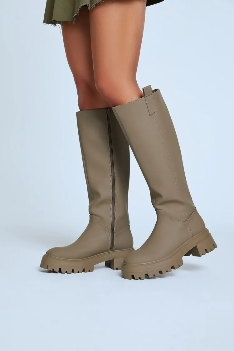 Faux Leather Lug-Sole Boots