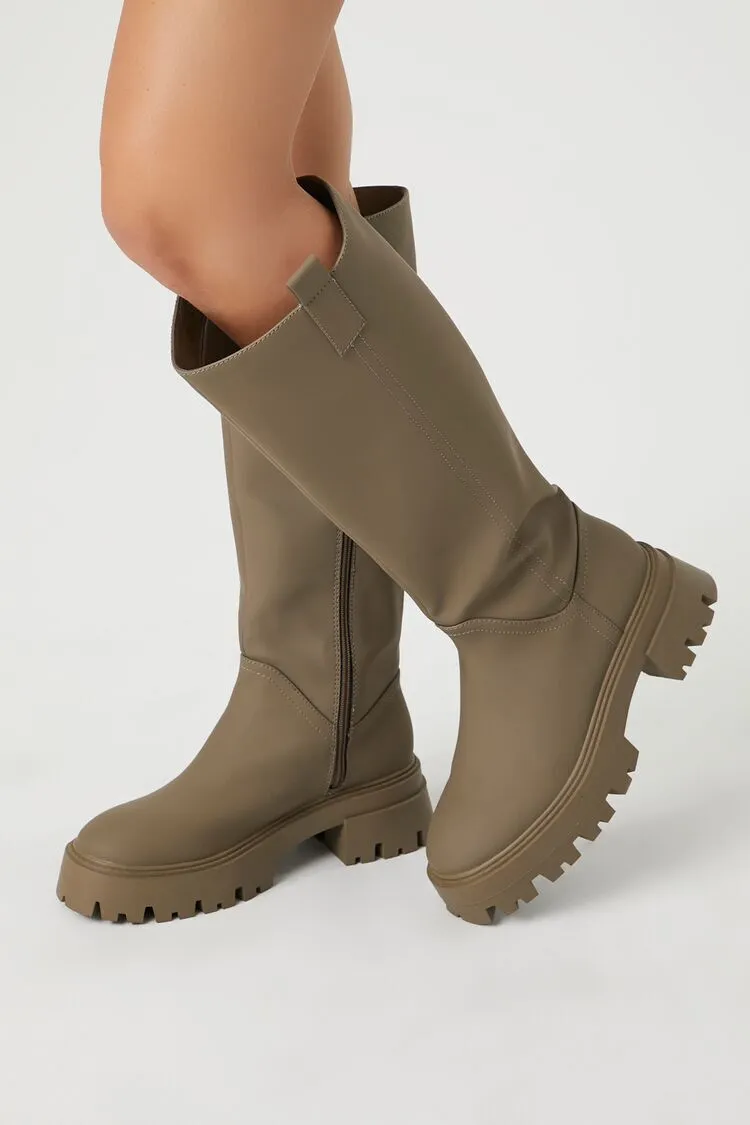 Faux Leather Lug-Sole Boots
