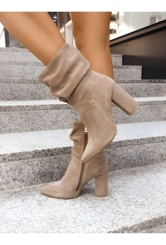 Faux Suede Low-cut Women's Boots with Chunky Block Heels