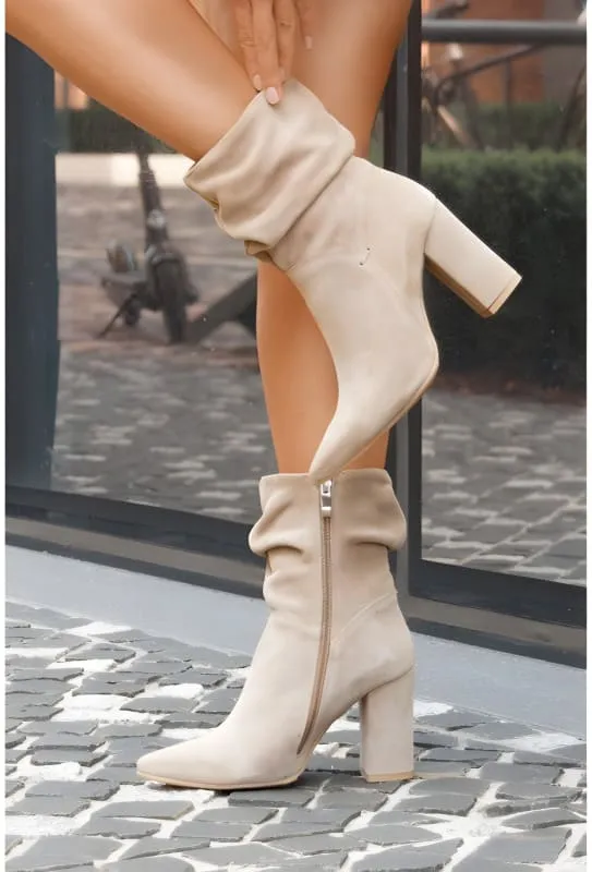 Faux Suede Low-cut Women's Boots with Chunky Block Heels