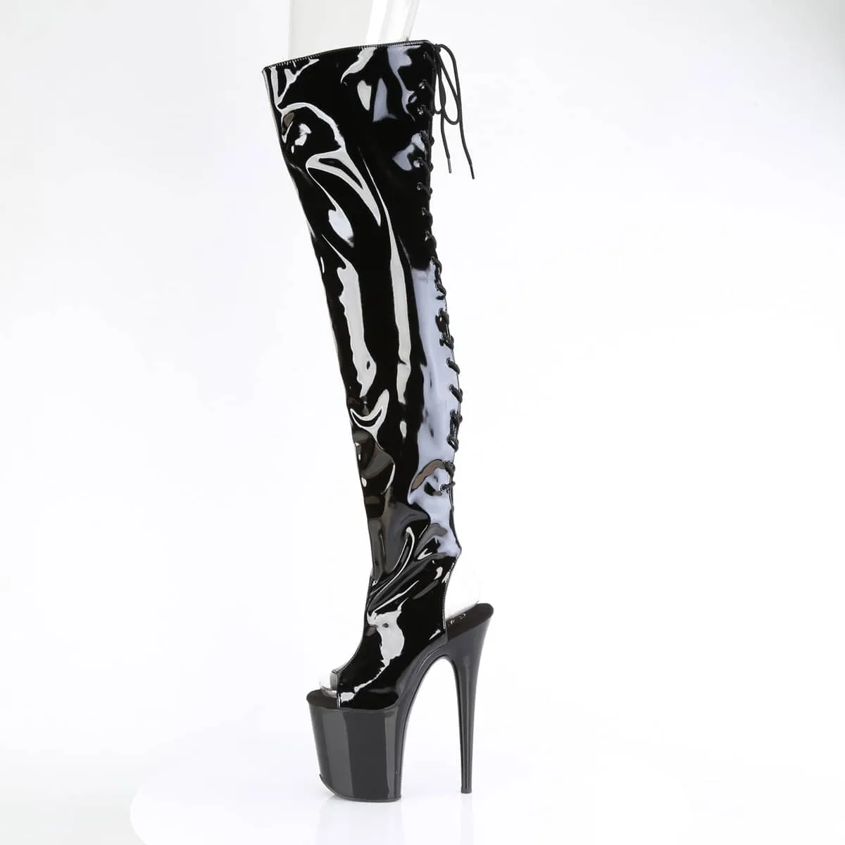 FLAMINGO-3017 Black Thigh High Peep Toe Boots