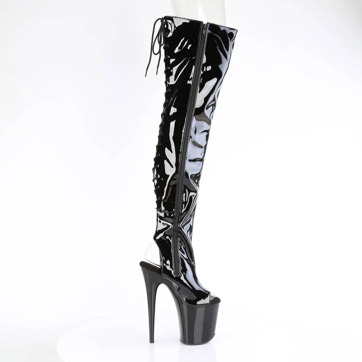 FLAMINGO-3017 Black Thigh High Peep Toe Boots