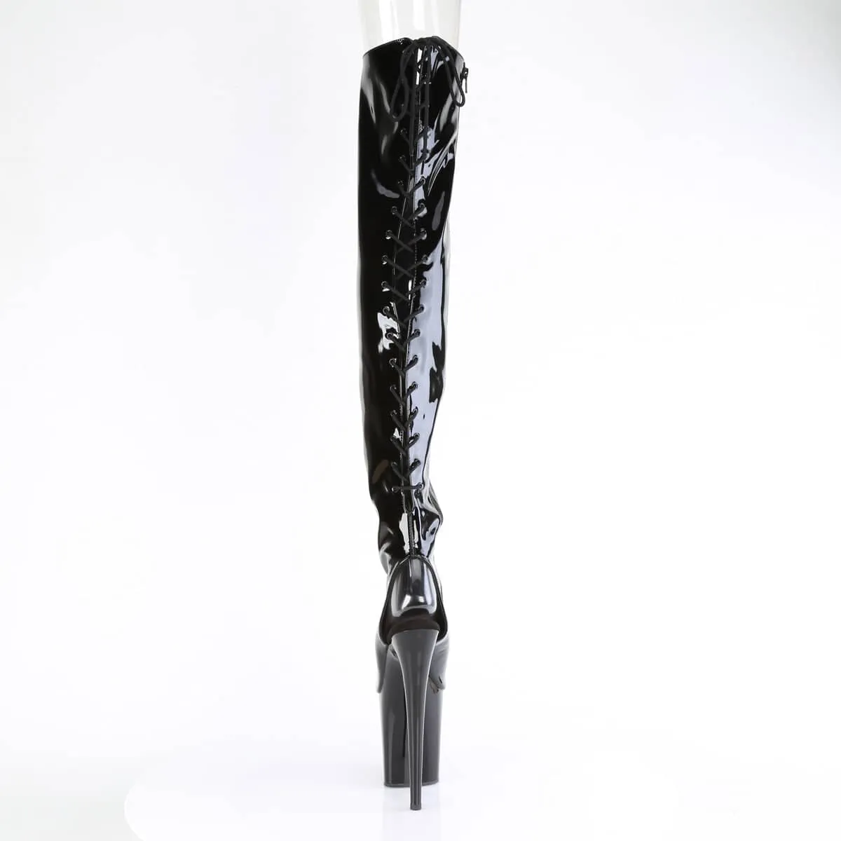 FLAMINGO-3017 Black Thigh High Peep Toe Boots