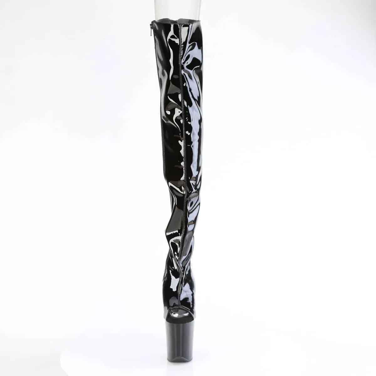 FLAMINGO-3017 Black Thigh High Peep Toe Boots