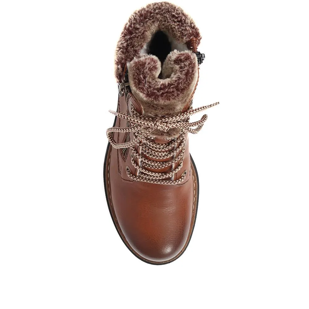 Fleece Trimmed Lace Up Ankle Boots - RKR38521 / 324 345