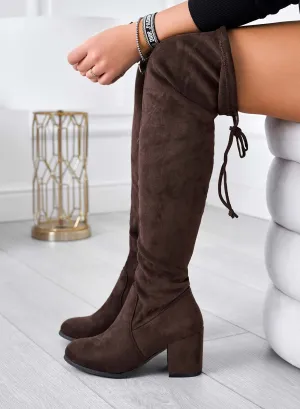 FLORIANA - Brown thigh-high boots with comfortable heel