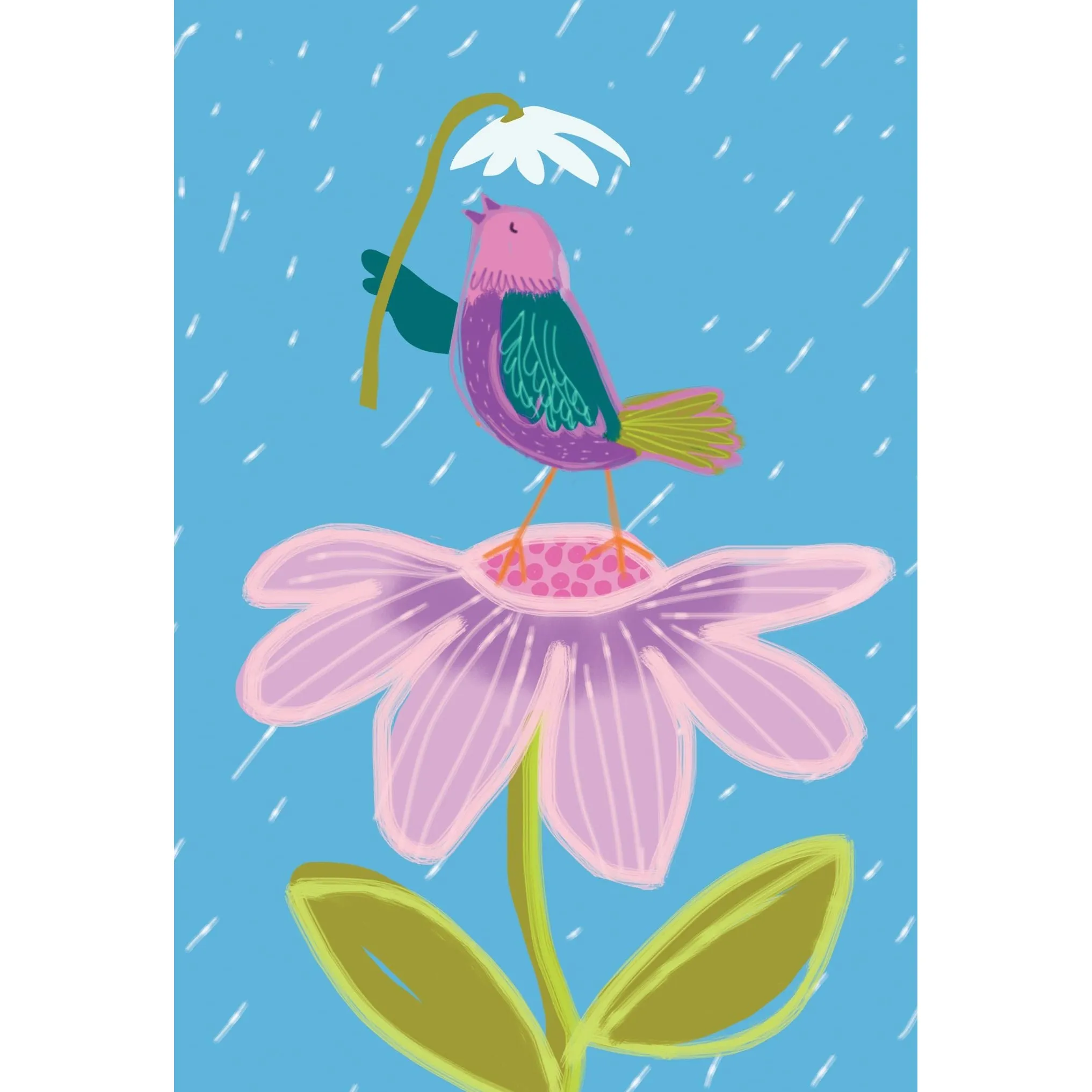 Get Well Card Bird with Flower & Rain