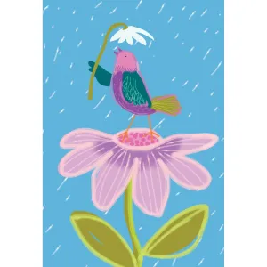 Get Well Card Bird with Flower & Rain