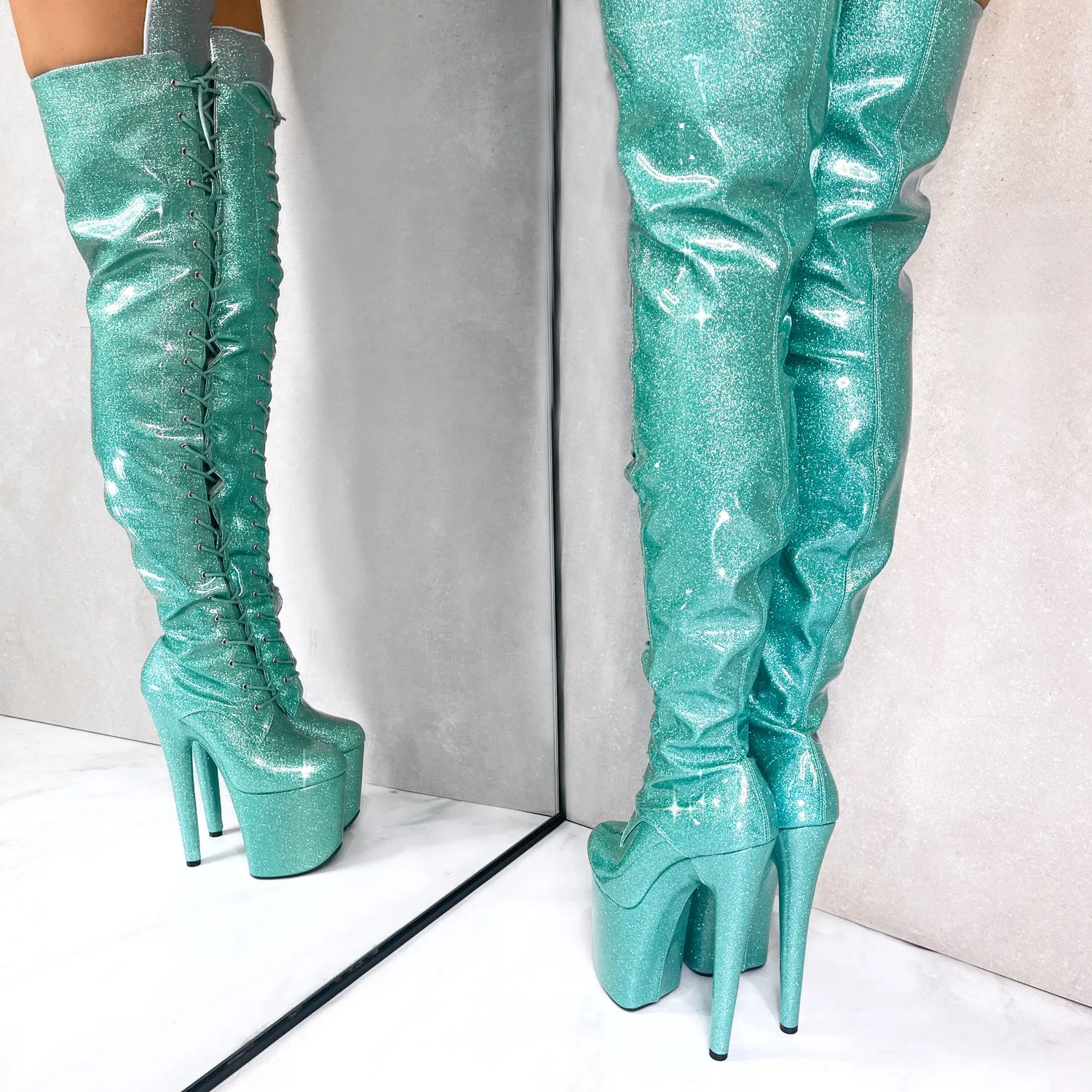 Glitterati Thigh High - Baby Blues - 8 INCH