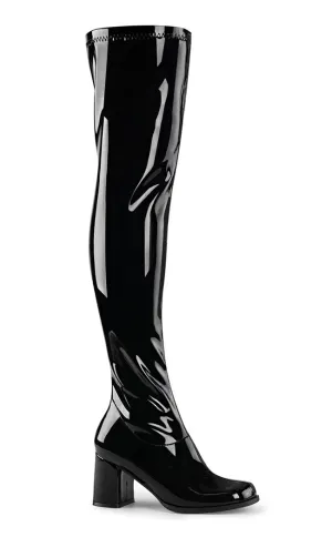 GOGO-3000 Black Stretch Patent Thigh High Boots