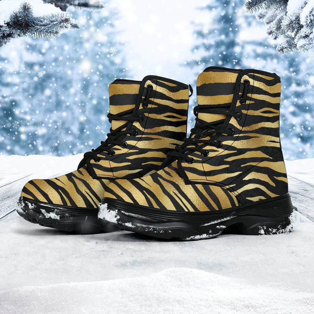 Gold Tiger Striped Chunky Boots