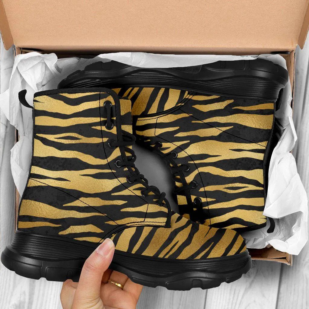 Gold Tiger Striped Chunky Boots
