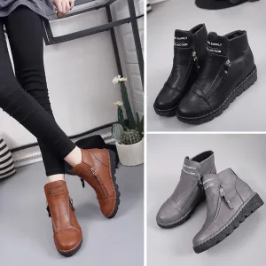 Handmade Ankle Boots for Women – Retro Fur Slip-On Soft Leather Winter Warm Boots, Fashionable Ladies Shoes
