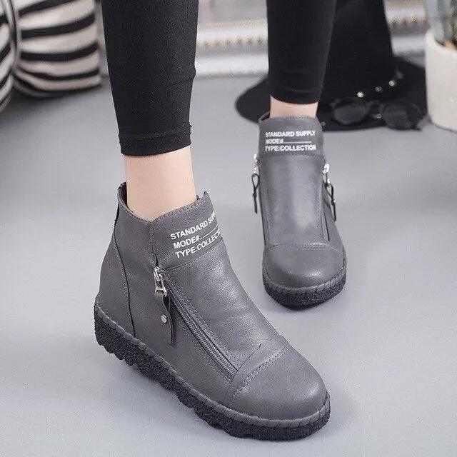 Handmade Ankle Boots for Women – Retro Fur Slip-On Soft Leather Winter Warm Boots, Fashionable Ladies Shoes