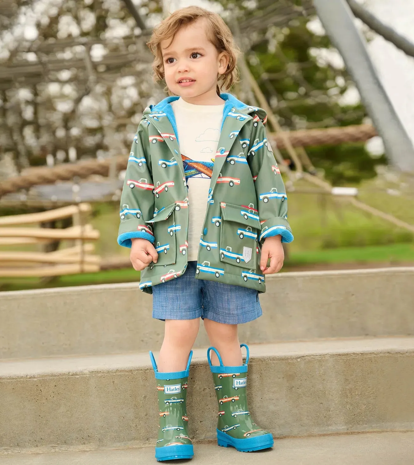 Hatley Big Trucks Snap-Up Toddler Rain Jacket